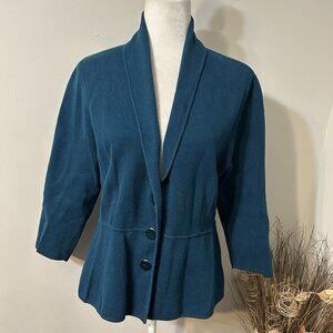 Alfani Woman Peplum Cardigan Sweater Blazer Button Up Cotton Blend Teal Green XL